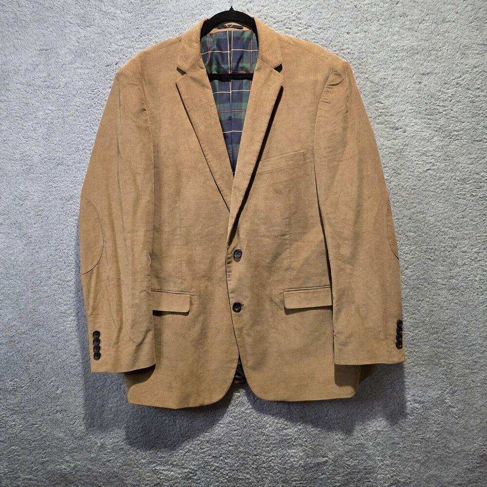 Men's Corduroy Sports Coat Blazer Mens 46L Tan Preppy Patchwork Teacher Western‎